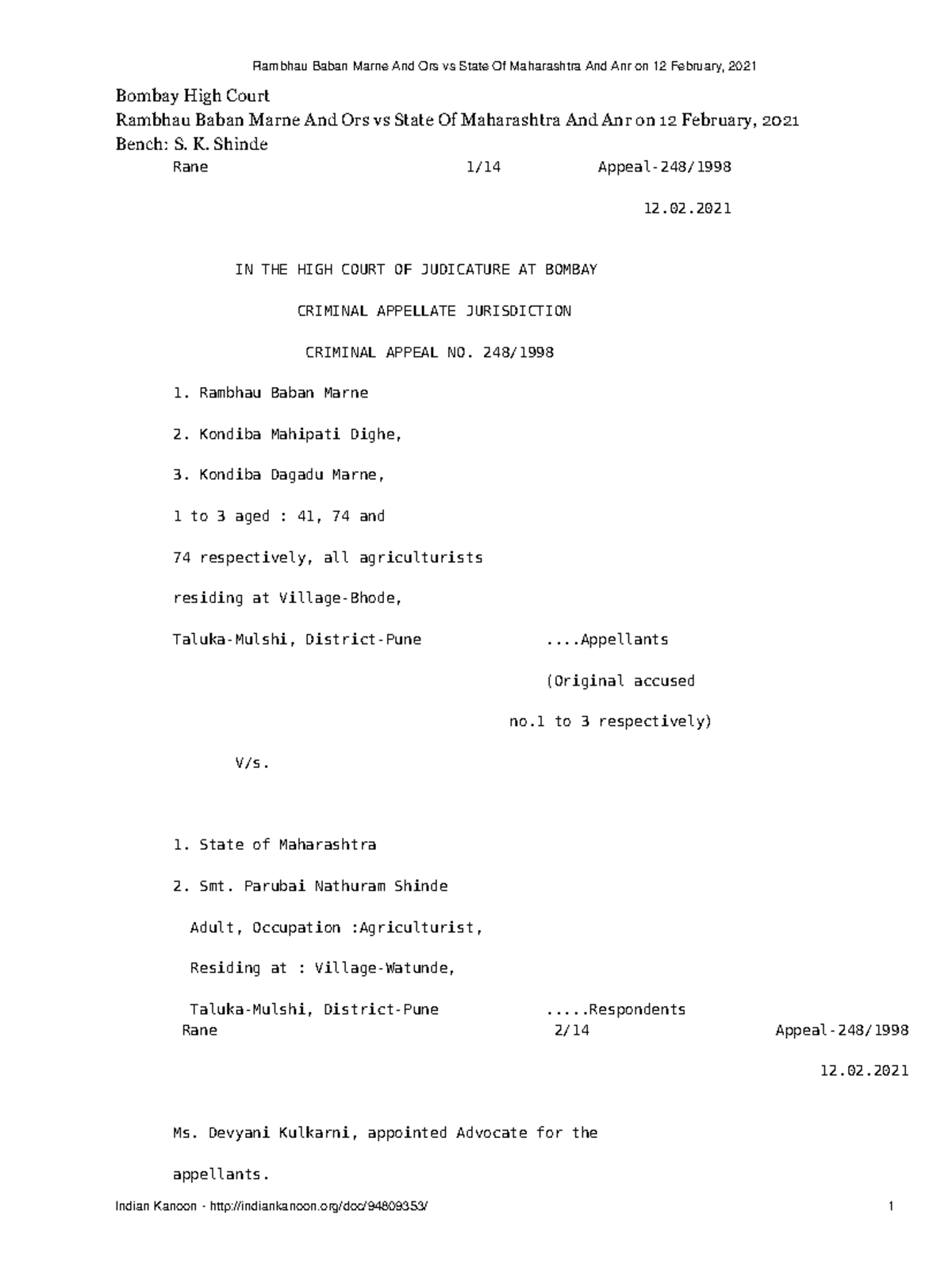 Rambhau Baban Marne And Ors Vs State Of Maharashtra And Anr On 12 