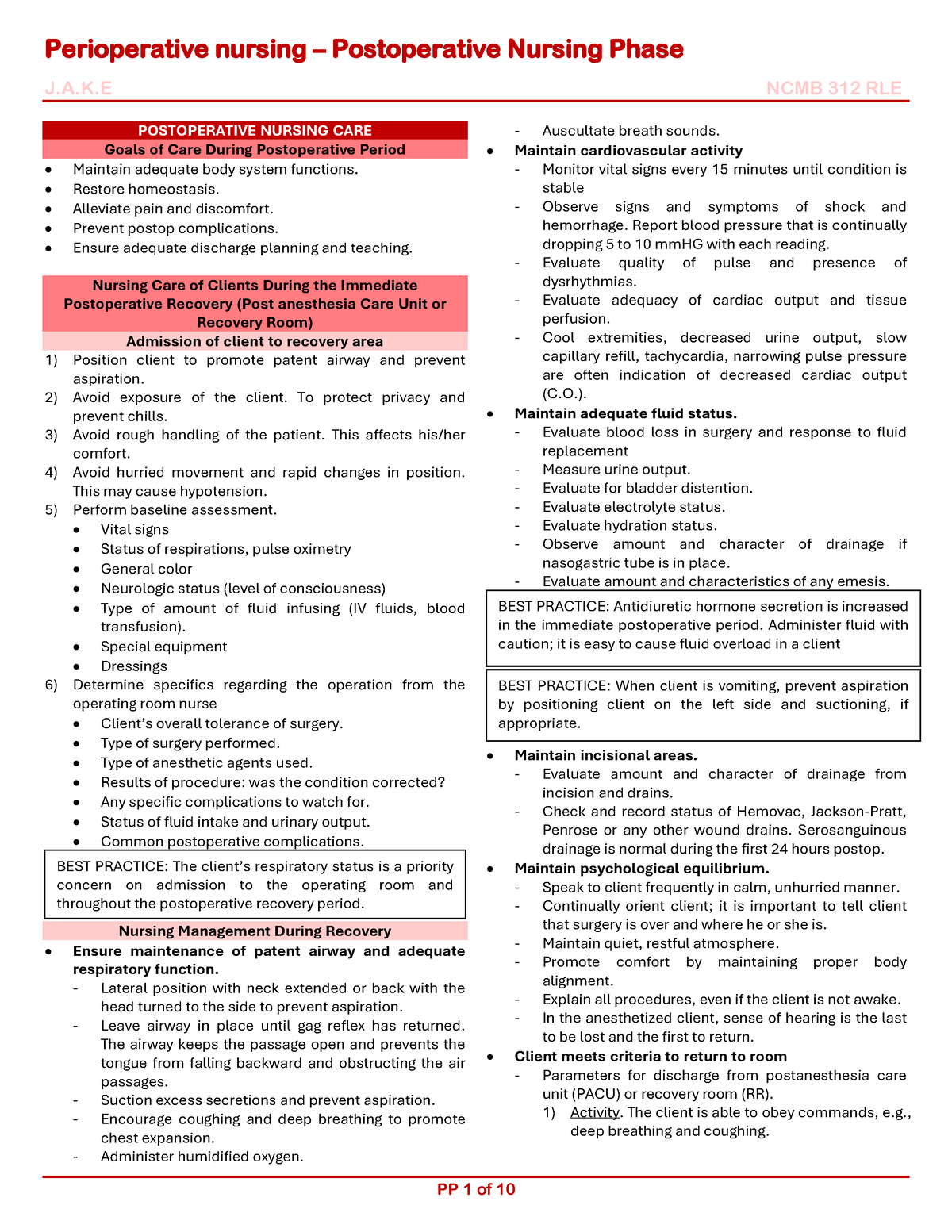 312 OR Postoperative Phase - Perioperative nursing – Postoperative ...