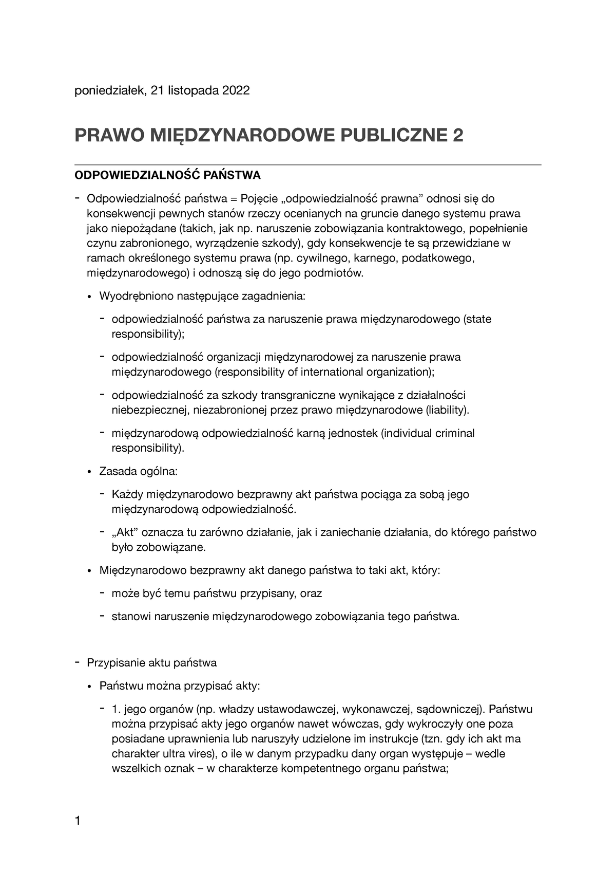 Prawo MIĘ Dzynarodowe Publiczne 2 - Poniedziałek, 21 Listopada 2022 ...