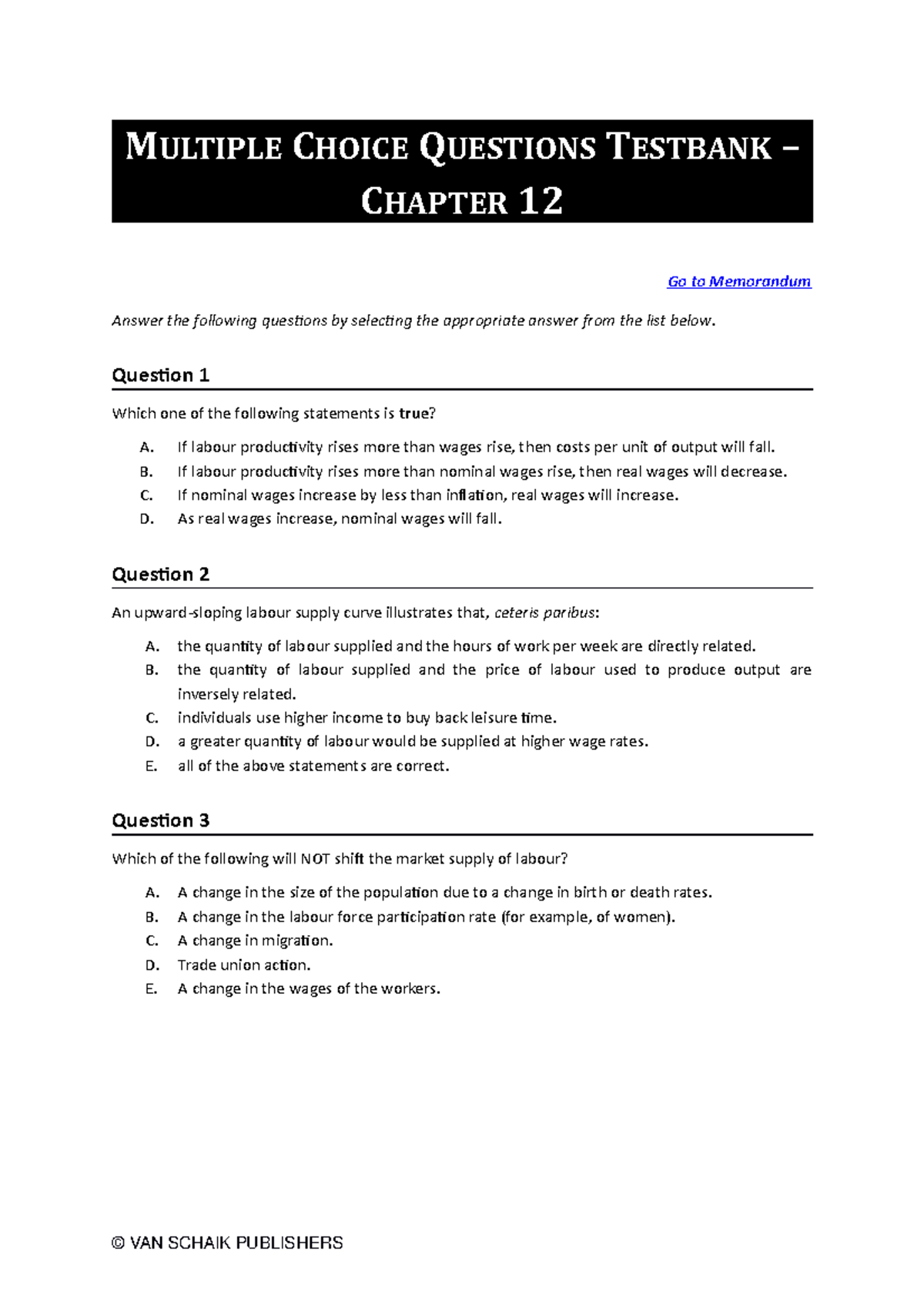 Economics 5 MCQ C12 - MULTIPLE CHOICE QUESTIONS TESTBANK – CHAPTER 12 ...