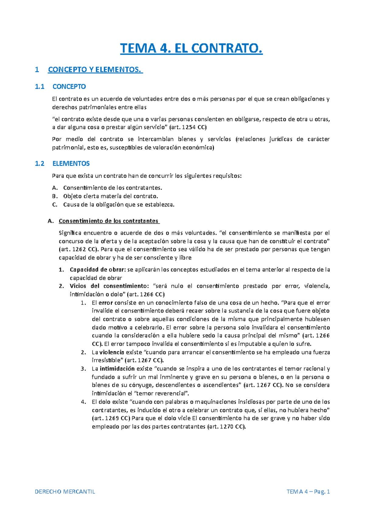 TEMA 04. El Contrato - Apuntes 4 - TEMA 4. EL CONTRATO. 1 CONCEPTO Y ...