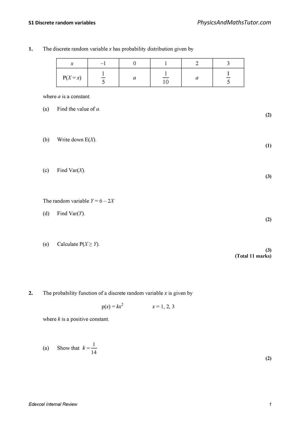 S1 Discrete random variables of values and functions - 1. The discrete ...