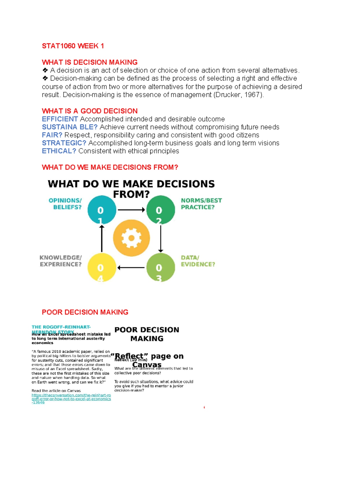 STAT1060 WEEK 1 - Decision-making can be defined as the process of ...