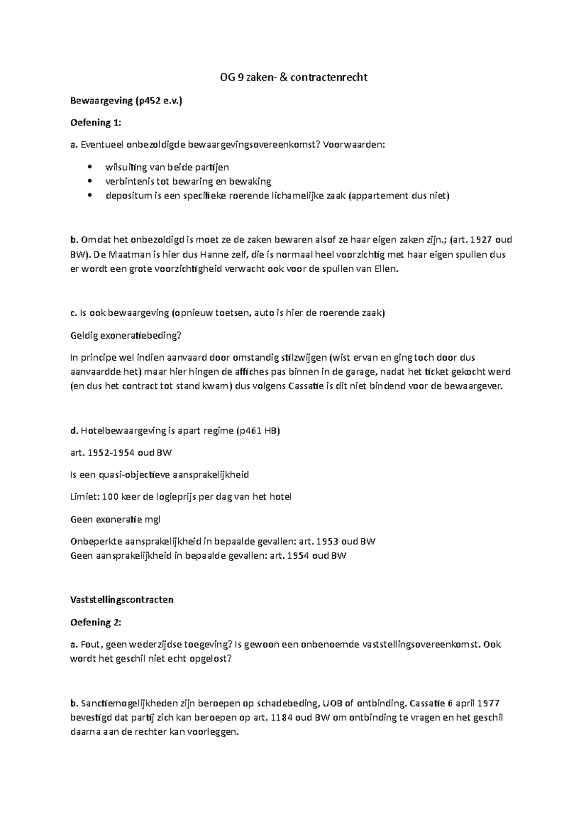 OG 9 - Og9 - OG 9 Zaken- & Contractenrecht Bewaargeving (p452 E ...