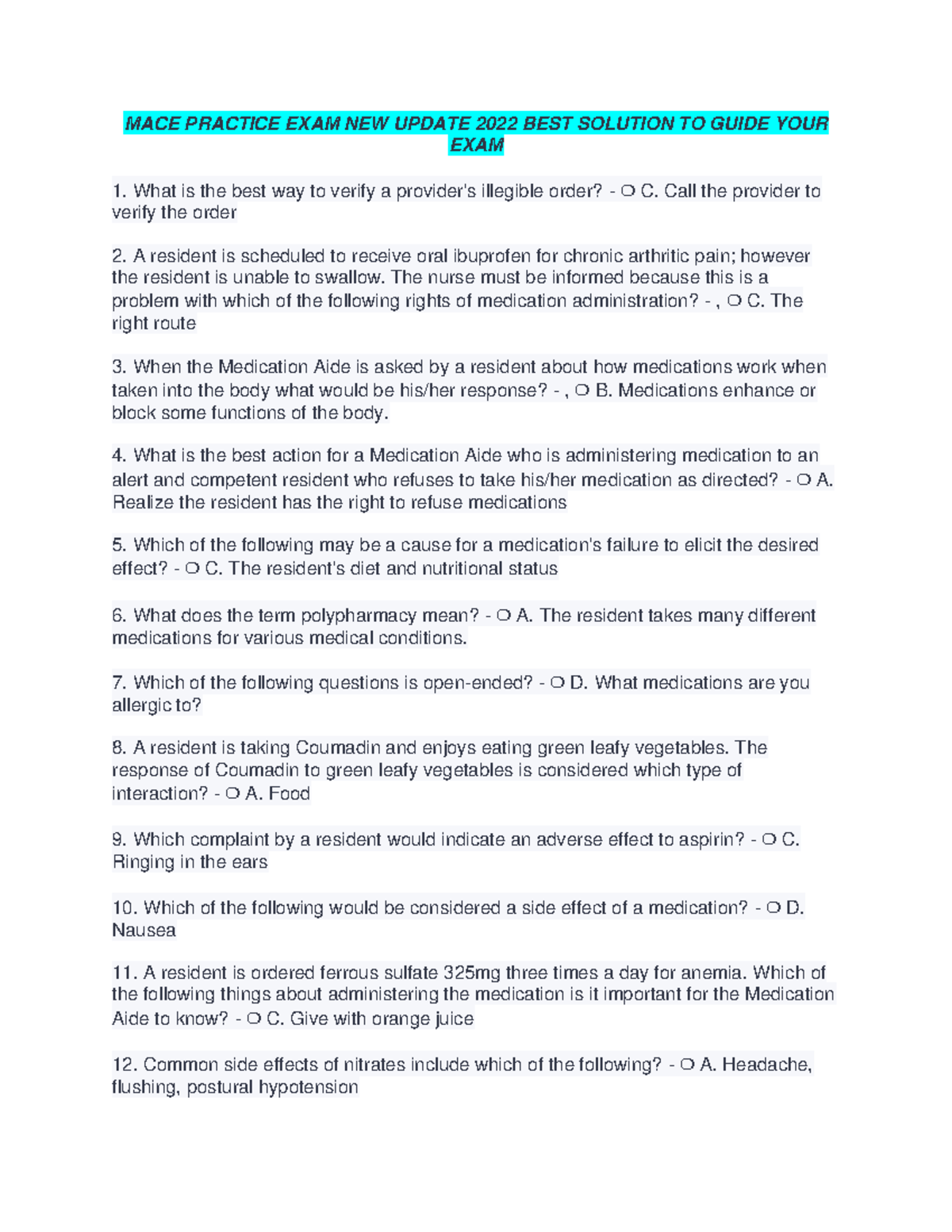 MACE Practice EXAM NEW Update 2022 BEST Solution TO Guide YOUR EXAM