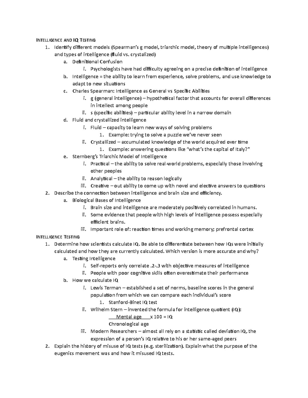 Psych Notes 4 - INTELLIGENCE AND IQ TESTING 1. Identify different ...