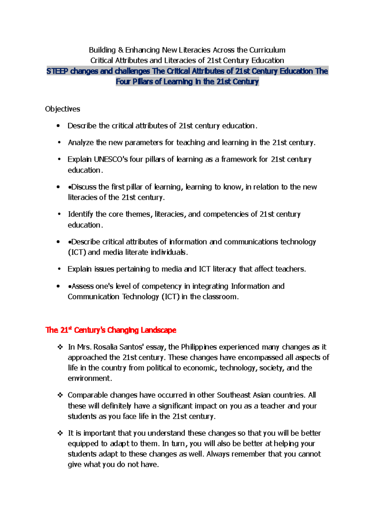 Critical Attributes and Literacies of 21st Century Education - Building ...
