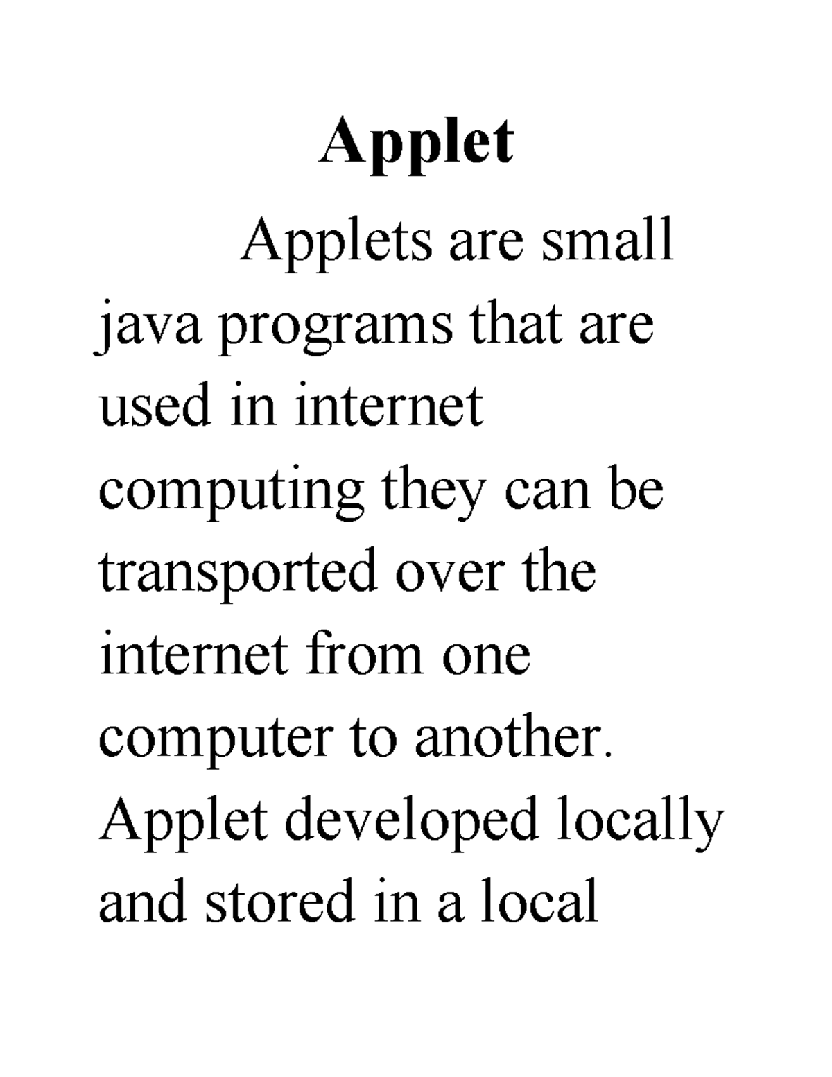 Applet - Applet Applets are small java programs that are used in ...