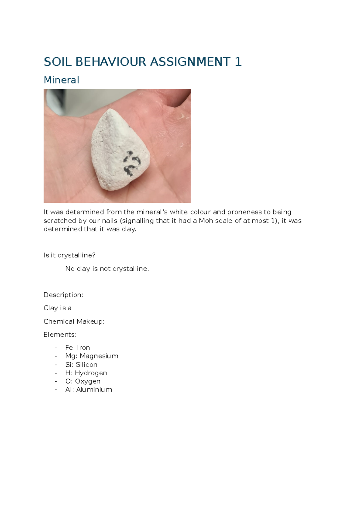 SOIL Behaviour Assignment 1 - SOIL BEHAVIOUR ASSIGNMENT 1 Mineral It ...