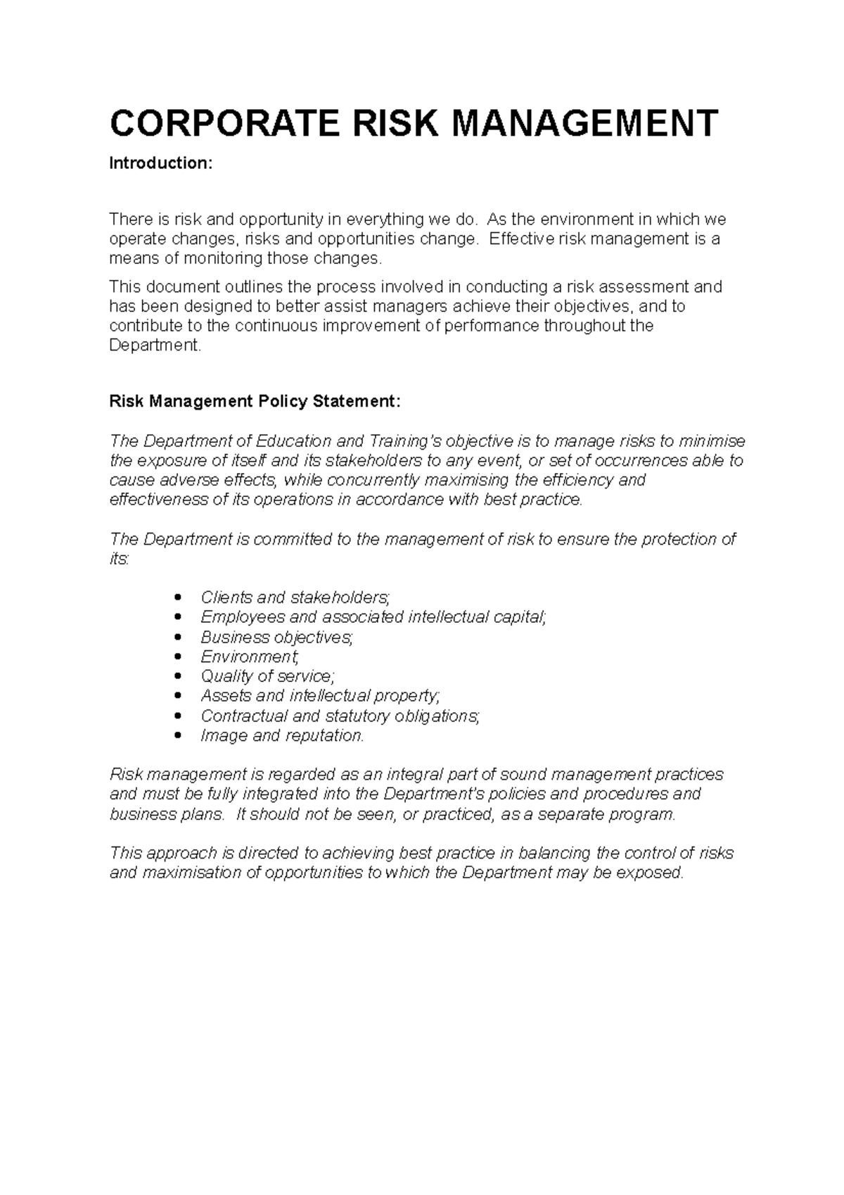 Corporate Risk Management - CORPORATE RISK MANAGEMENT Introduction ...