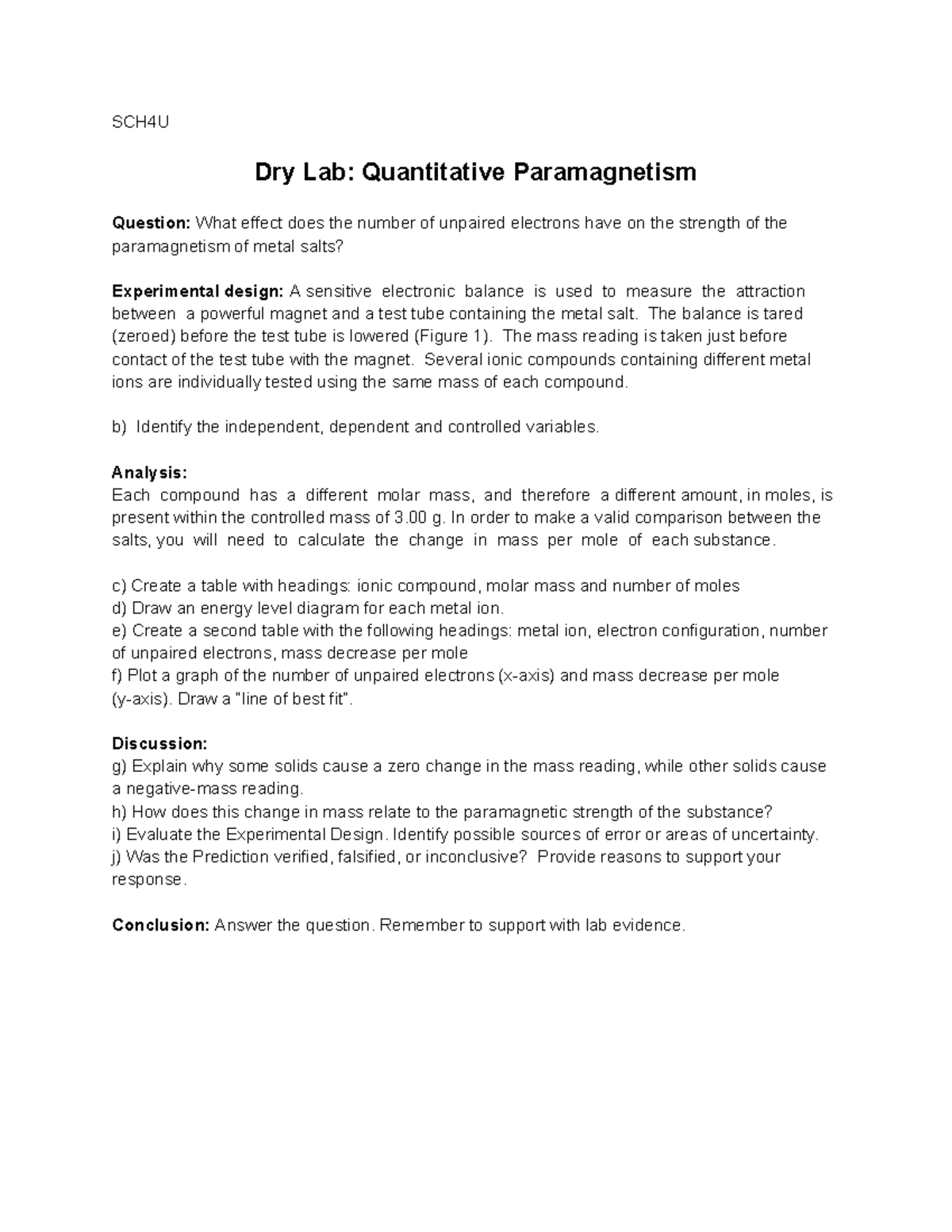 Dry Lab Quantitative SCH4U Dry Lab Quantitative
