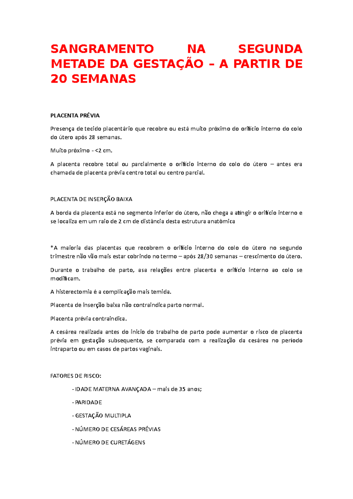 Sangramento NA Segunda Metade DA Gestação - SANGRAMENTO NA SEGUNDA ...