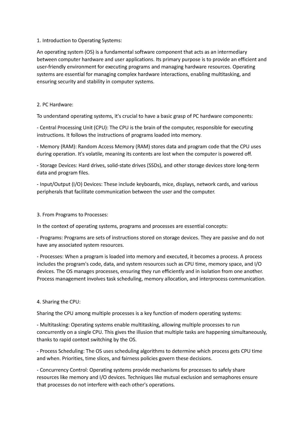 WEEK 1 Introduction nptel notes Introduction to Operating Systems