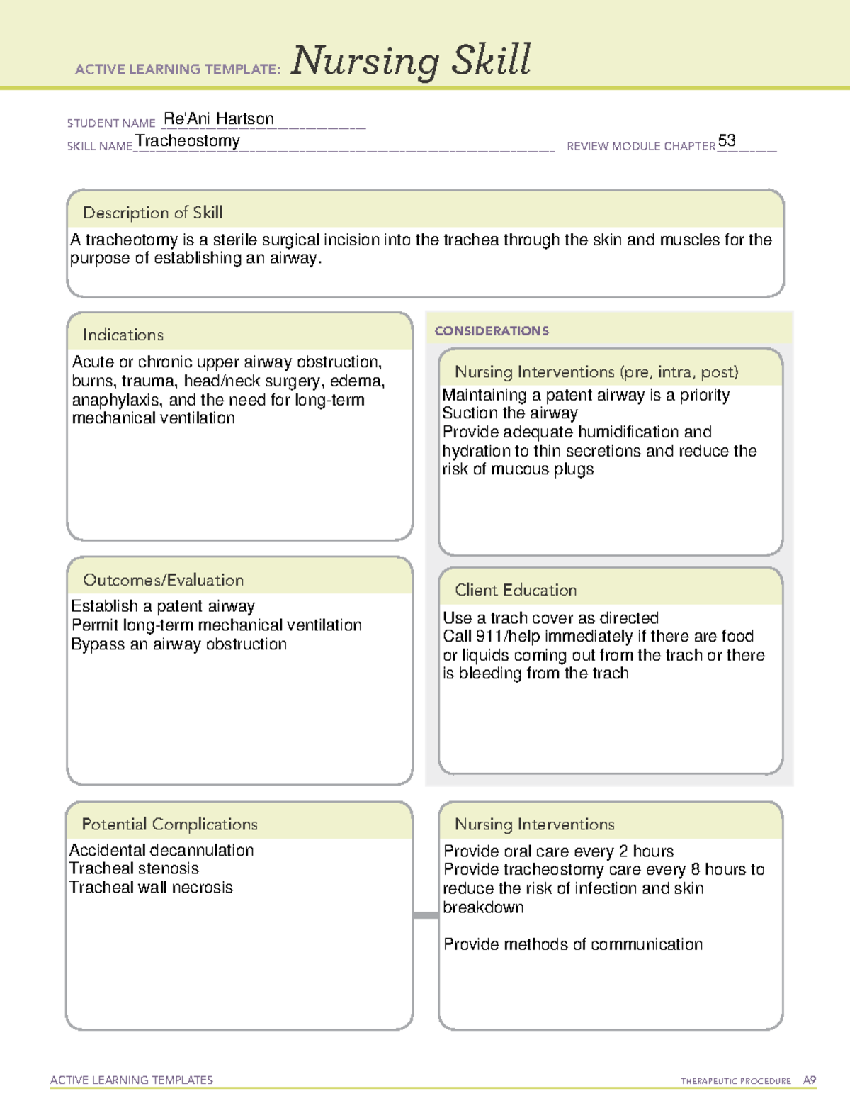 Trach Care - Notes - ACTIVE LEARNING TEMPLATES THERAPEUTIC PROCEDURE A ...