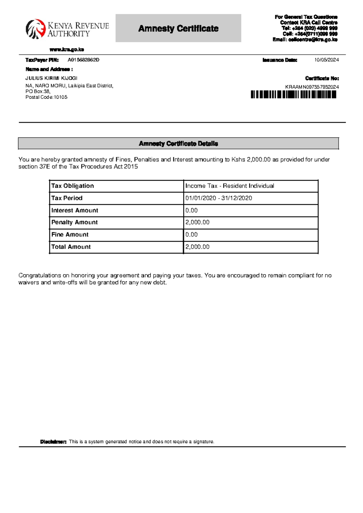 Amnesty Certificate - Coolest lecture notes - For General Tax Questions ...