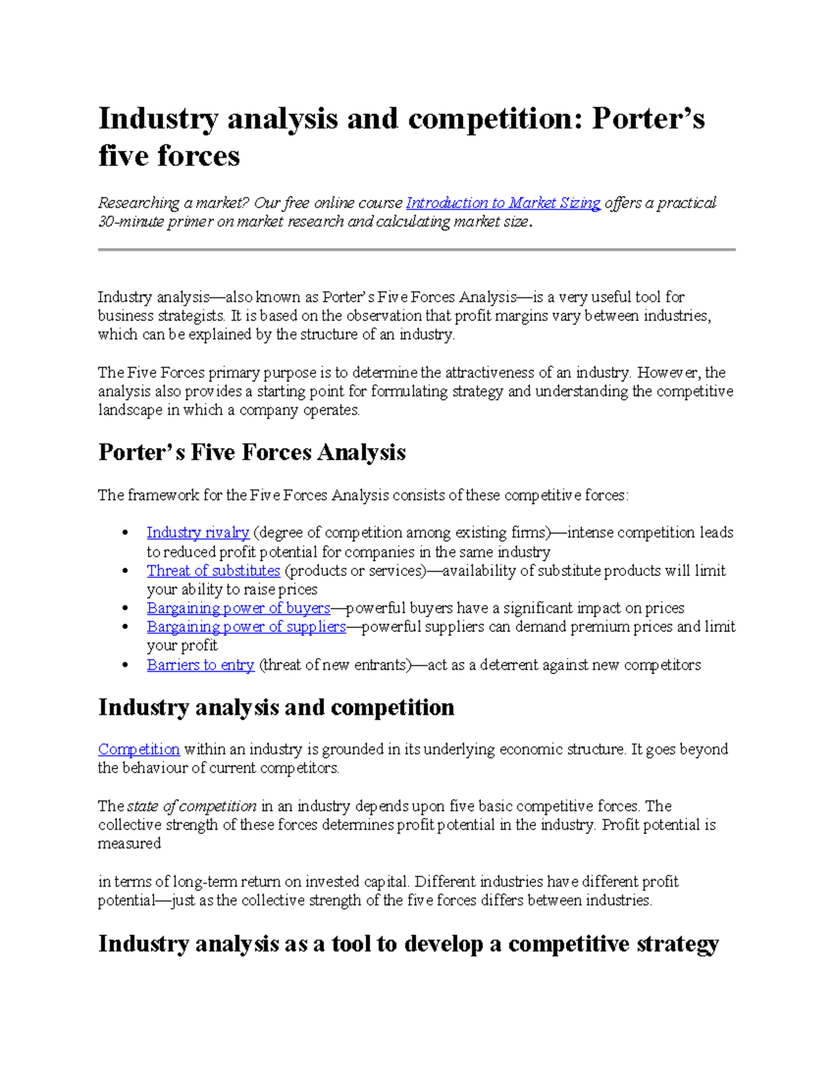 Industry analysis and competition - Industry analysis—also known as ...
