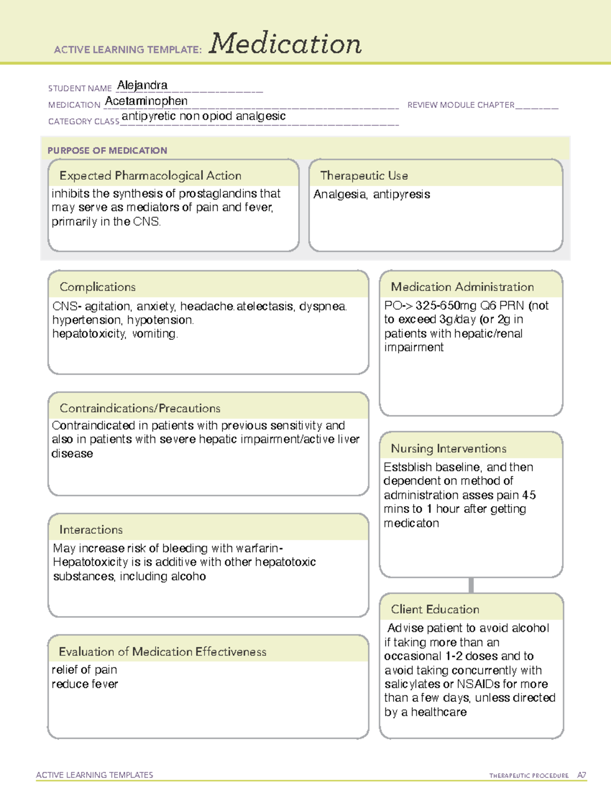 Medication Acetaminophen - ACTIVE LEARNING TEMPLATES THERAPEUTIC ...