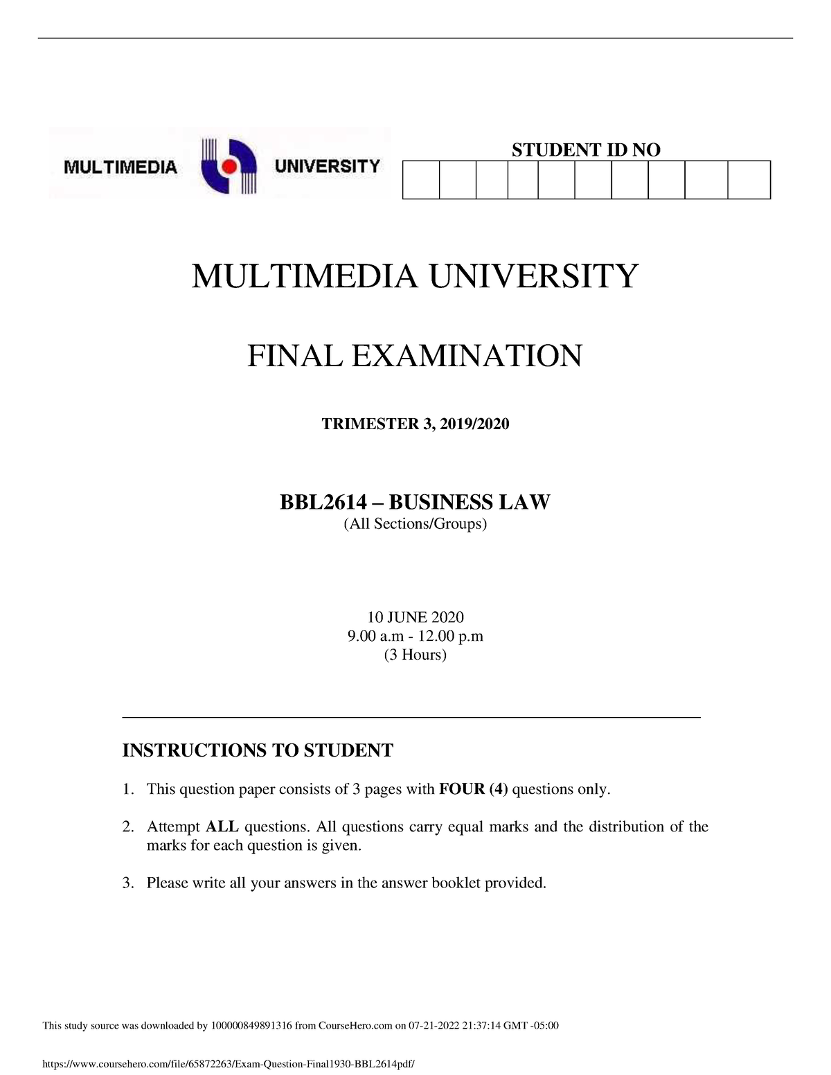 Exam Question Final 1930 BBL2614 - MULTIMEDIA UNIVERSITY FINAL ...