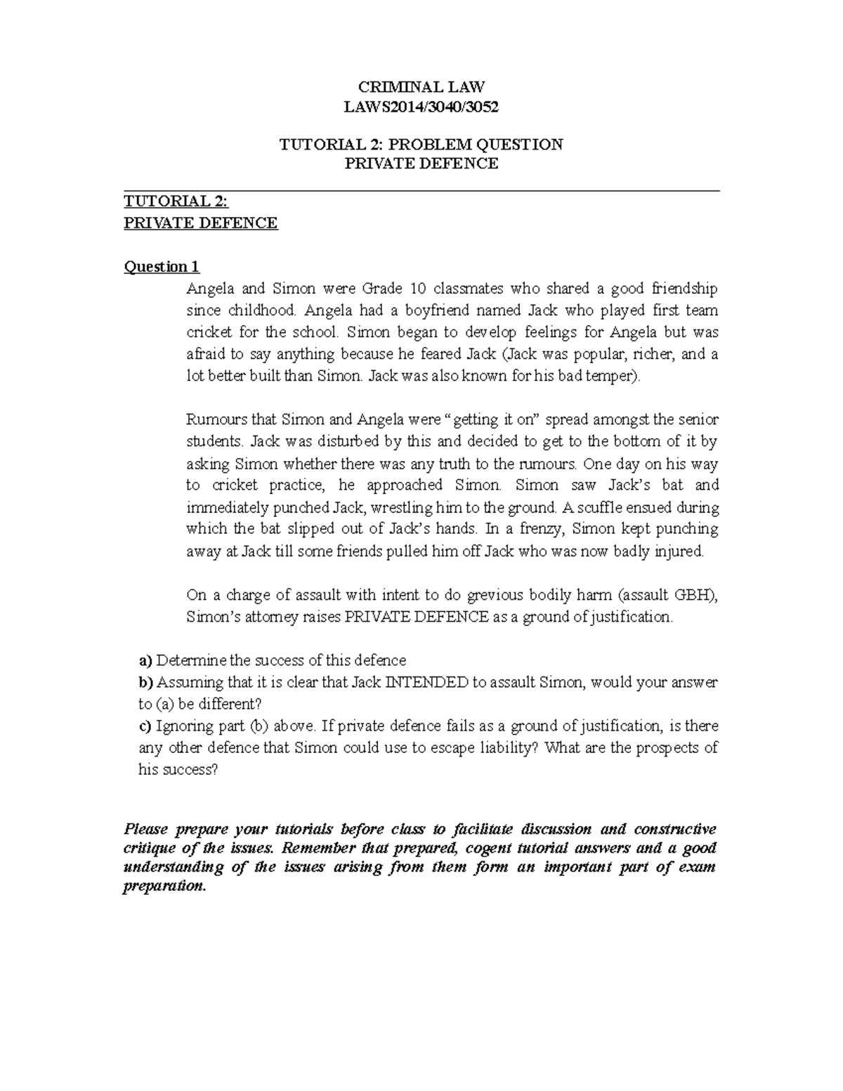 Criminal Law Tutorial 2 Question B 2021 - CRIMINAL LAW LAWS2014/3040 ...