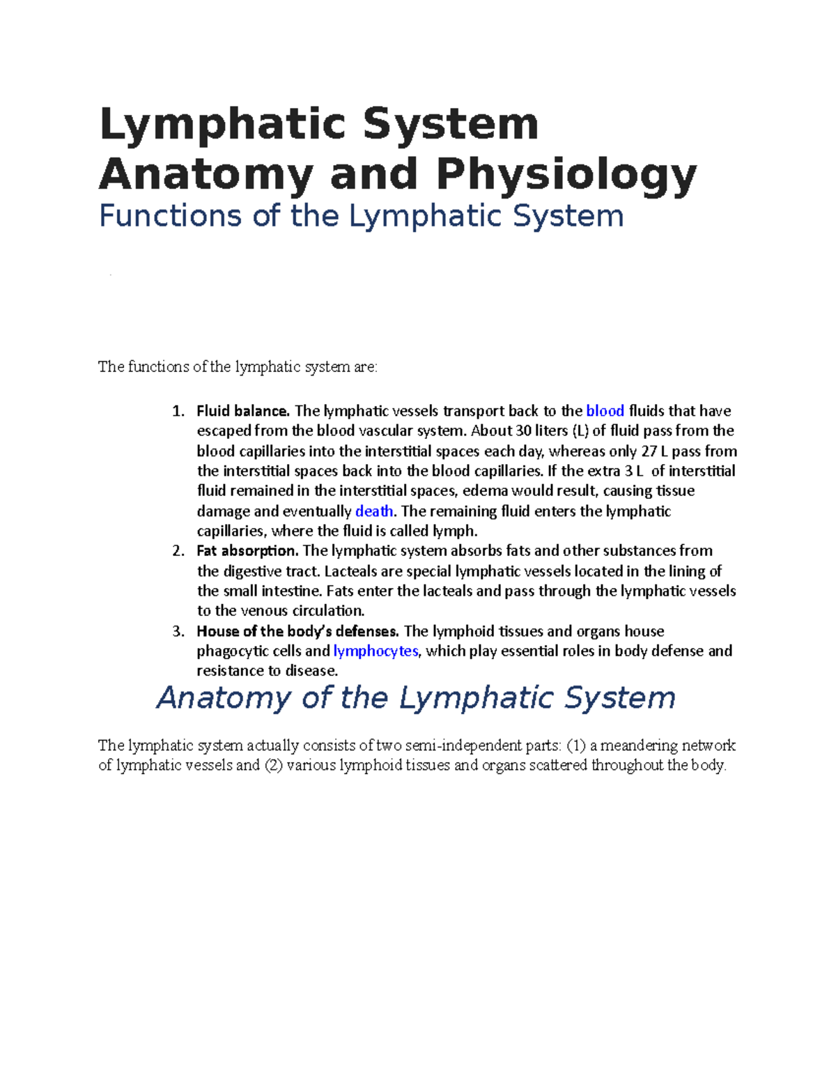 Lymphatic System Anatomy and Physiology - Lymphatic System Anatomy and ...