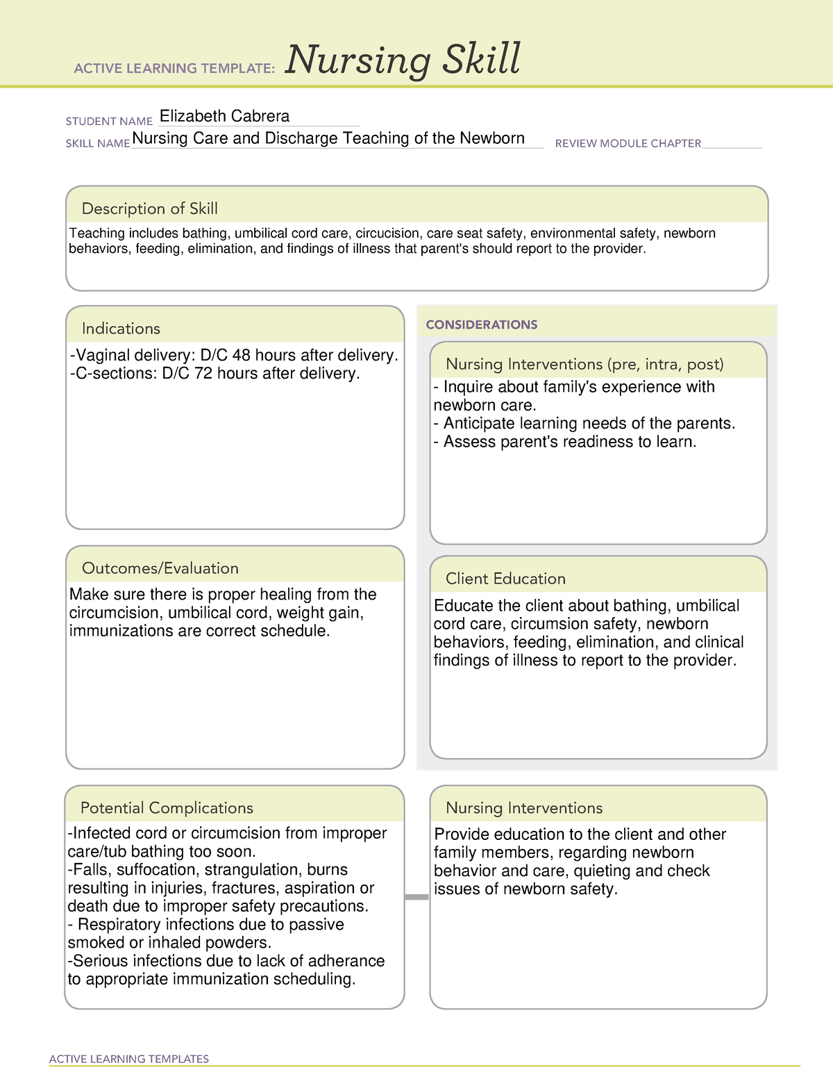 Discharge ATI Maternal Newborn Skill Sheet. ACTIVE LEARNING
