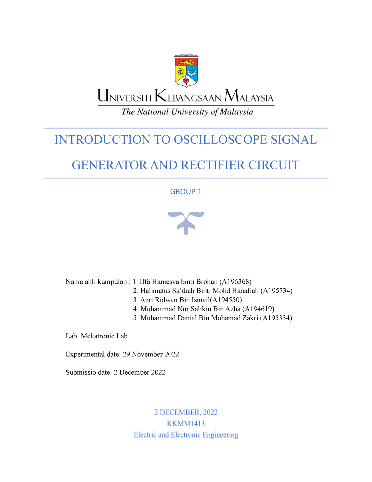 Lab Report ( Oscilloscope ) - INTRODUCTION TO OSCILLOSCOPE SIGNAL ...