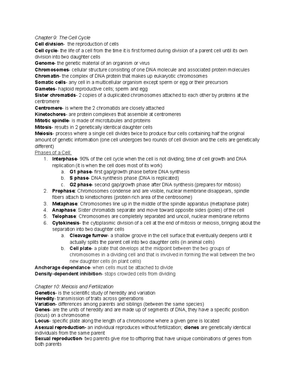 BIO Exam 3 Study Summary - Chapter 9: The Cell Cycle Cell division ...