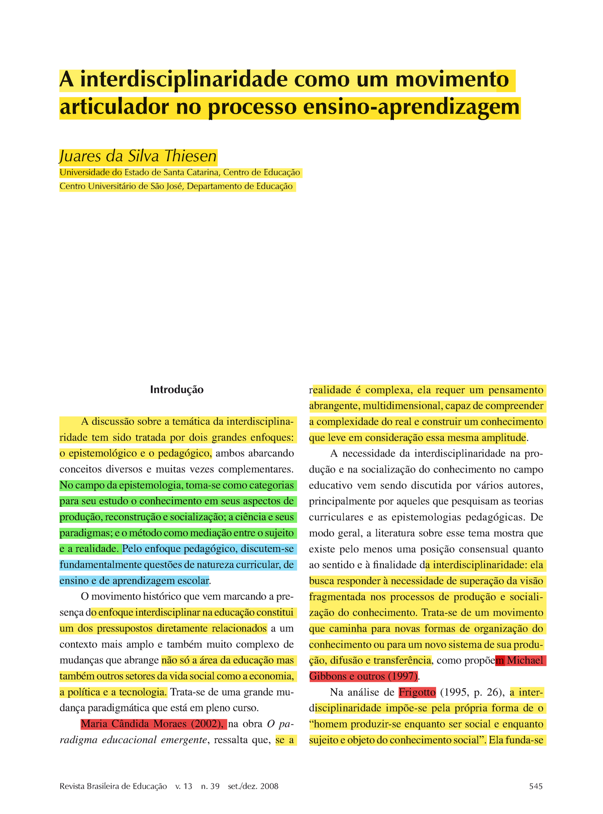 Artigo EST AI Ensino FUND - A Interdisciplinaridade Como Um Movimento ...