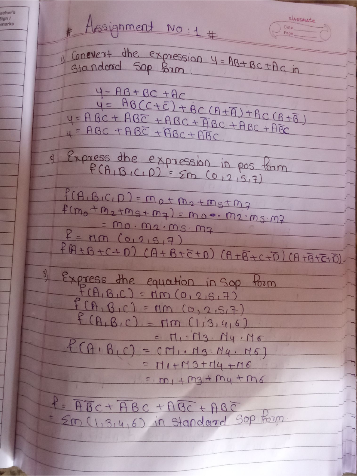 DELD assignment - classmate Assignment No 1 Date Page 1) Conevert the ...