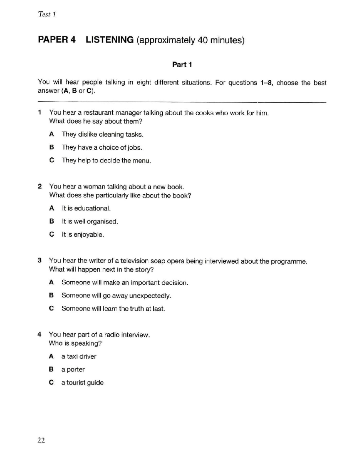 Listening 4 - TEST 1 - English Language - Studocu