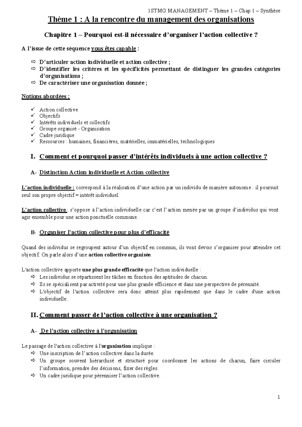 Chap 1 Pourquoi Est-il Nécessaire D’organiser L’action Collective ...