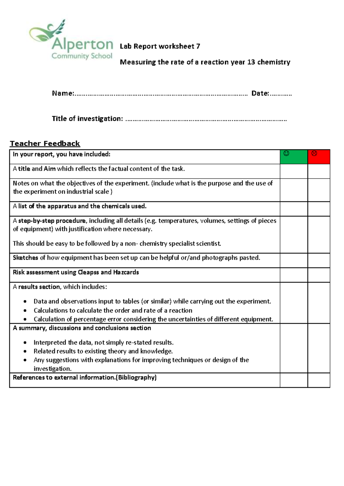 Required-Practical 7 report template - Lab Report worksheet 7 Measuring ...