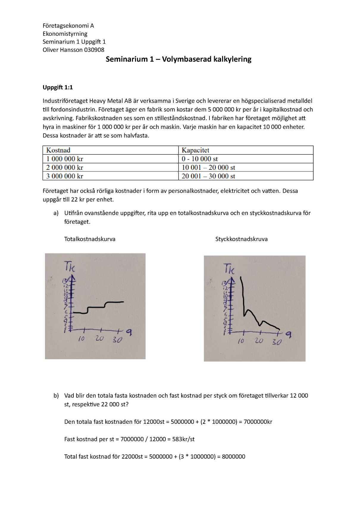 Seminarium 1 ESuppgift 1 - Ekonomistyrning Seminarium 1 Uppgift 1 ...