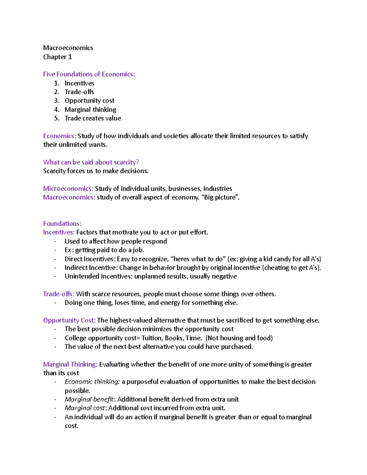 Macro Chap 1 Notes - Macroeconomics Chapter 1 Five Foundations Of ...