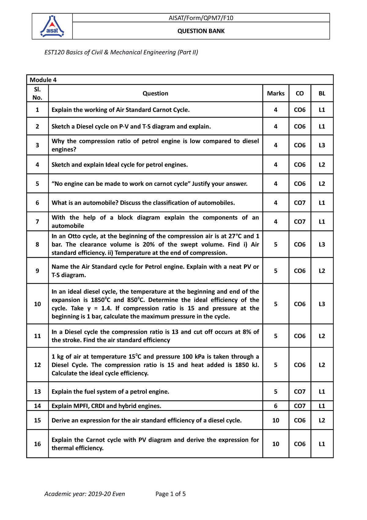 Question Bank BME EST 120 - QUESTION BANK EST120 Basics Of Civil ...