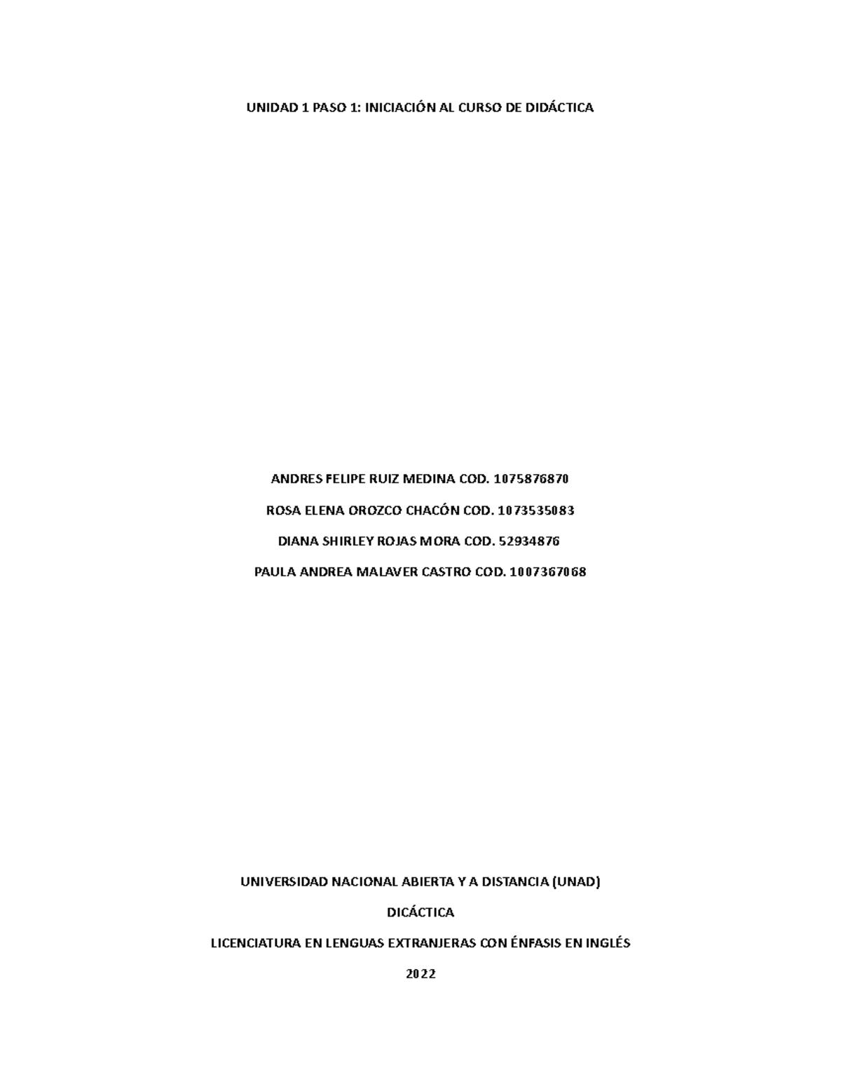 Unidad 1 Paso 1 Iniciación Al Curso De Didáctica Unidad 1 Paso 1