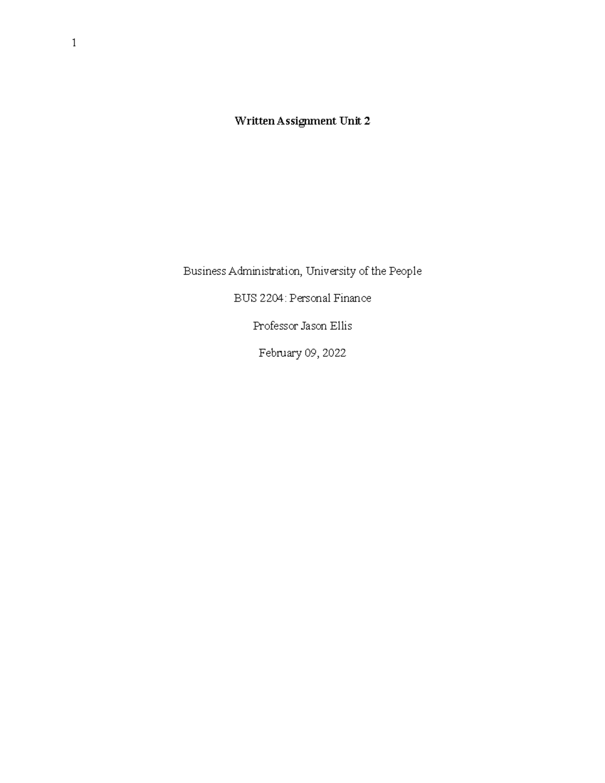 BUS 2204 Written Assignment Unit 2 - Written Assignment Unit 2 Business ...