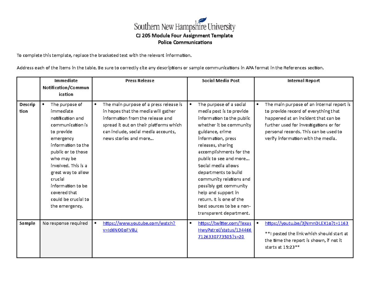 CJ 205 Module Four Assignment Template - CJ 205 Module Four Assignment ...