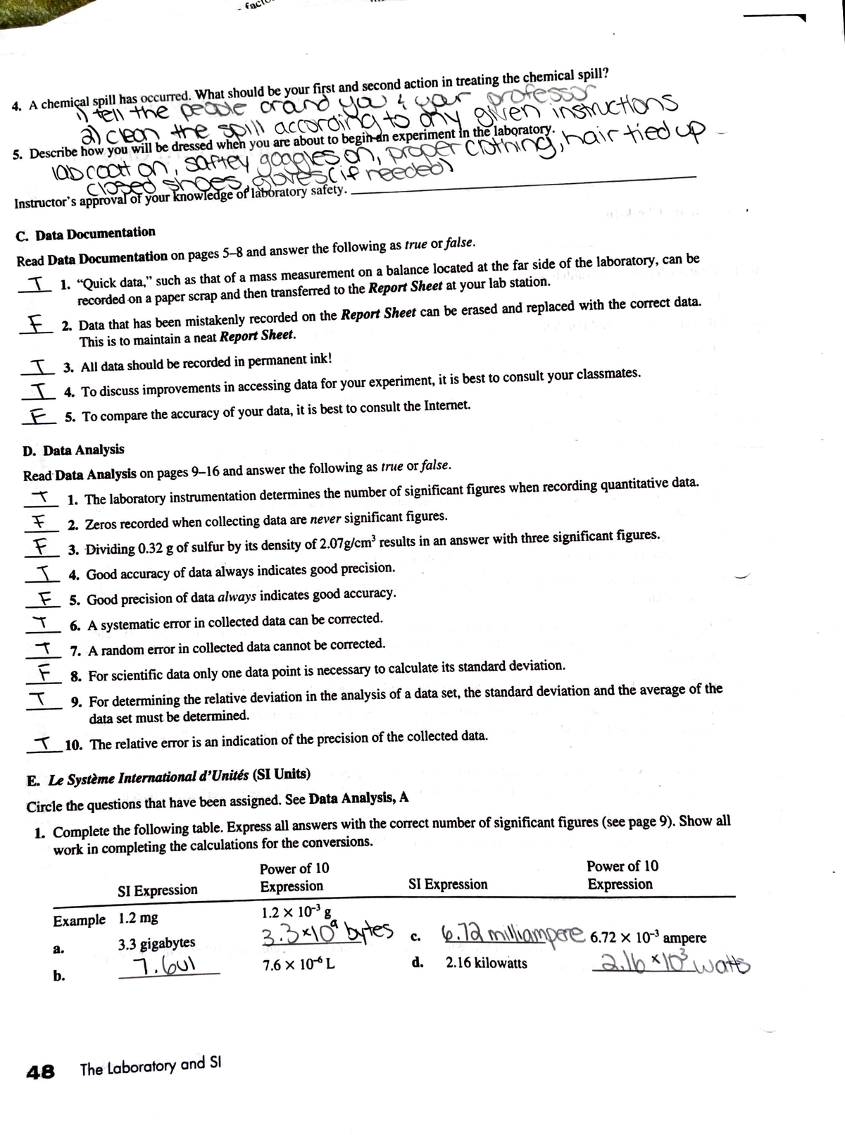 Drylab 1 - Chemistry lab that has calculations - C. Data Documentation ...