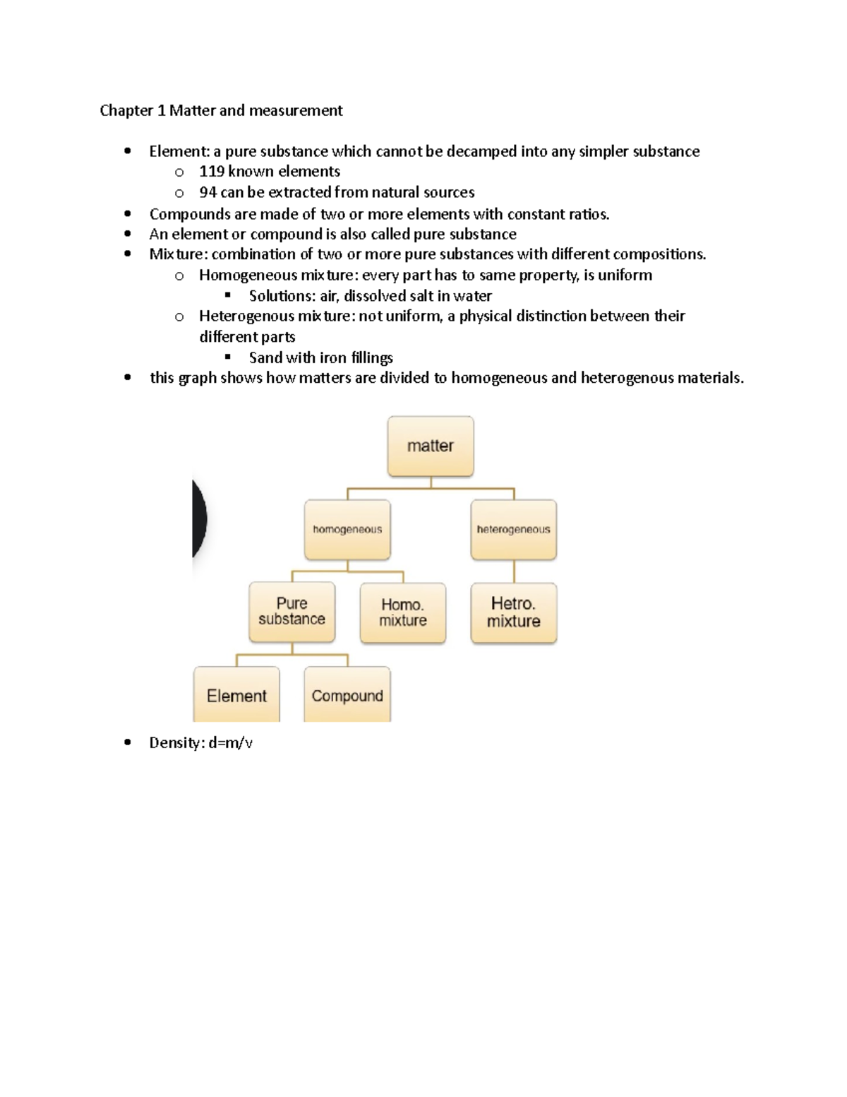 Chemistry 101 ch 1 - Chapter 1 Matter and measurement Element: a pure ...