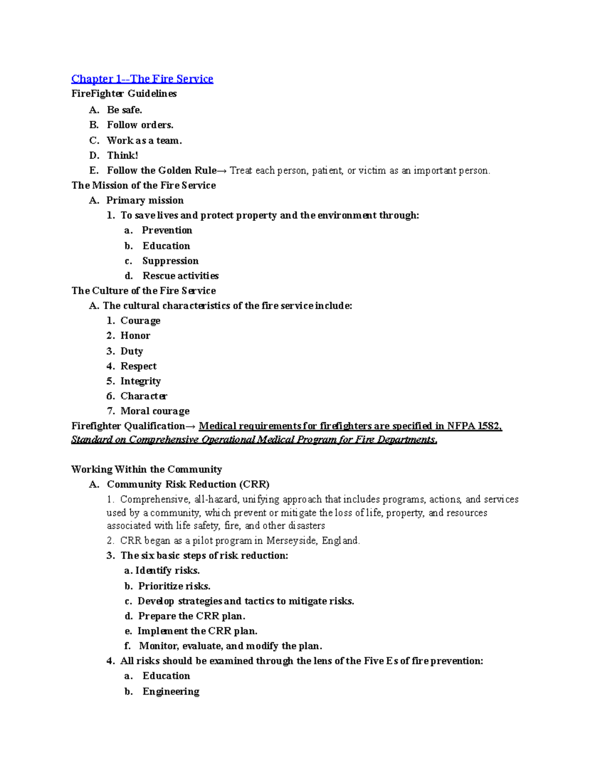 Firefighter Block 1 Notes - Chapter 1-The Fire Service FireFighter ...