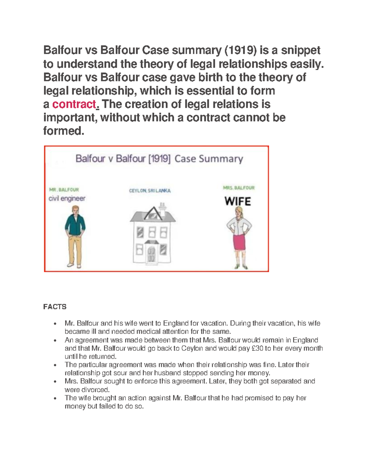 Balfour vs Balfour Case summary Balfour vs Balfour case gave birth to