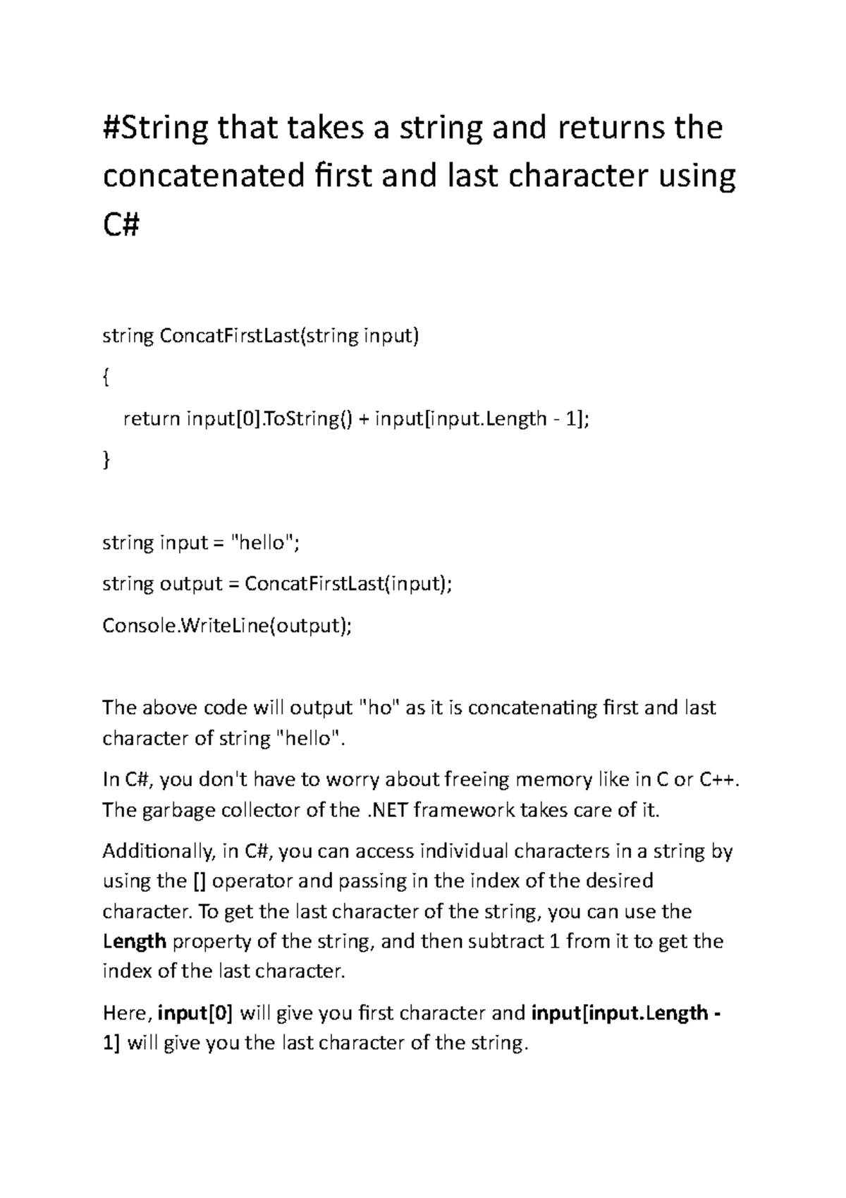 String that takes a string C String that takes a string and returns the concatenated first