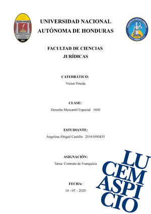 Formato de Contrato de Franquicia - UNIVERSIDAD NACIONAL AUTÓNOMA DE  HONDURAS FACULTAD DE CIENCIAS - Studocu