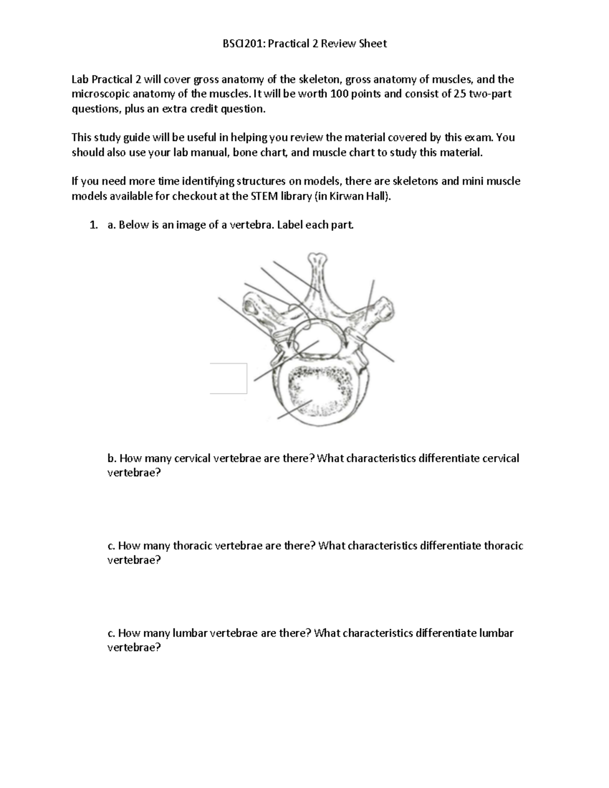 Practical+2+Review+Sheet - Lab Practical 2 will cover gross anatomy of ...