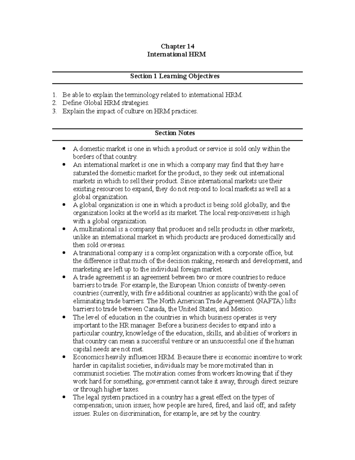 International HRM summary - Chapter 14 International HRM Section 1 ...