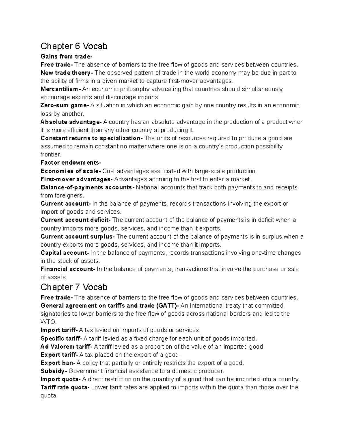 MAN 3600 Chapter 6 And 7 Vocab - Chapter 6 Vocab Gains From Trade- Free ...