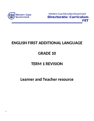 Grade 10 EFAL Term 3 Revision Booklet - 1 Western Cape Education ...
