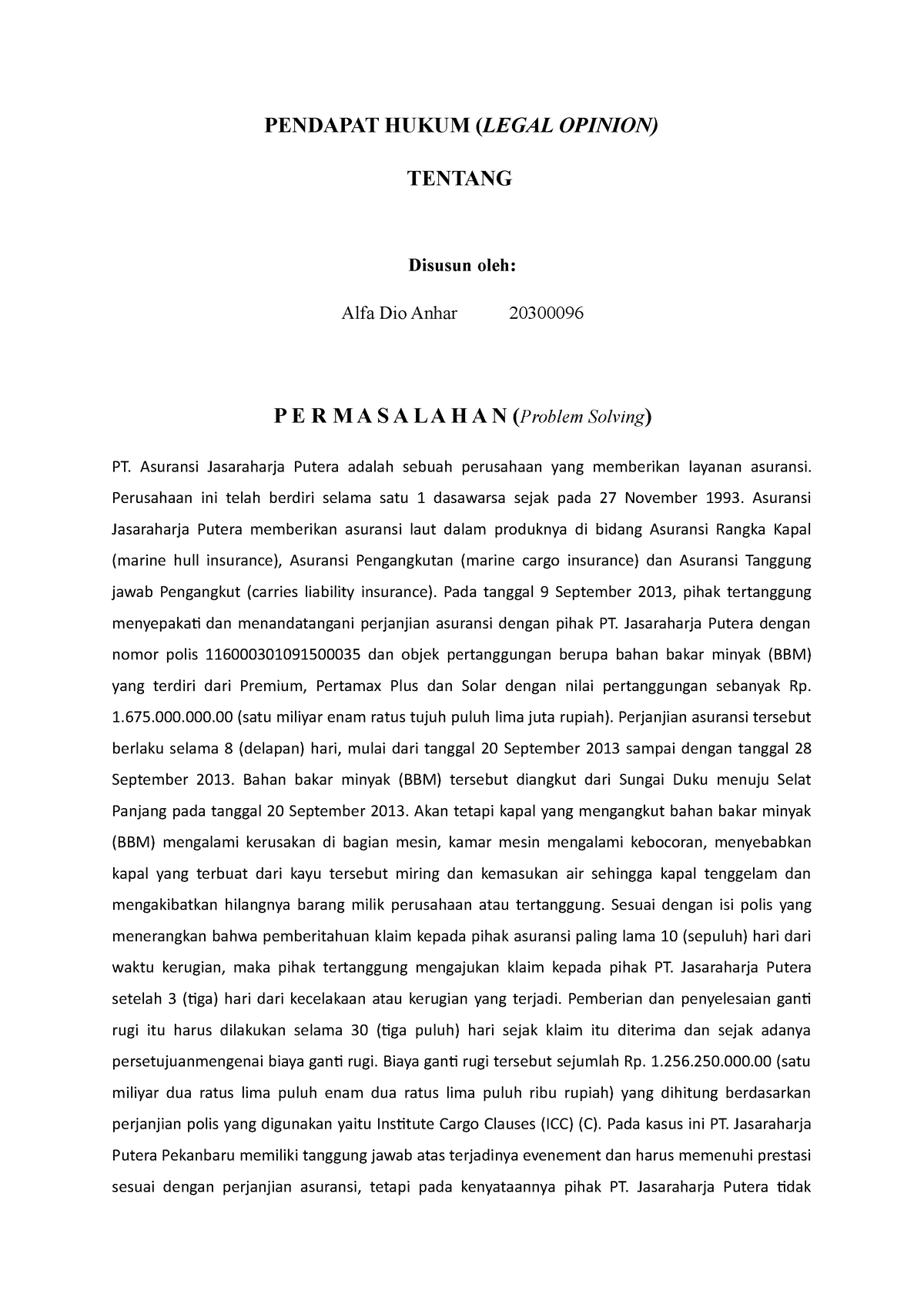 Pendapat Hukum Saya - PENDAPAT HUKUM (LEGAL OPINION) TENTANG Disusun ...