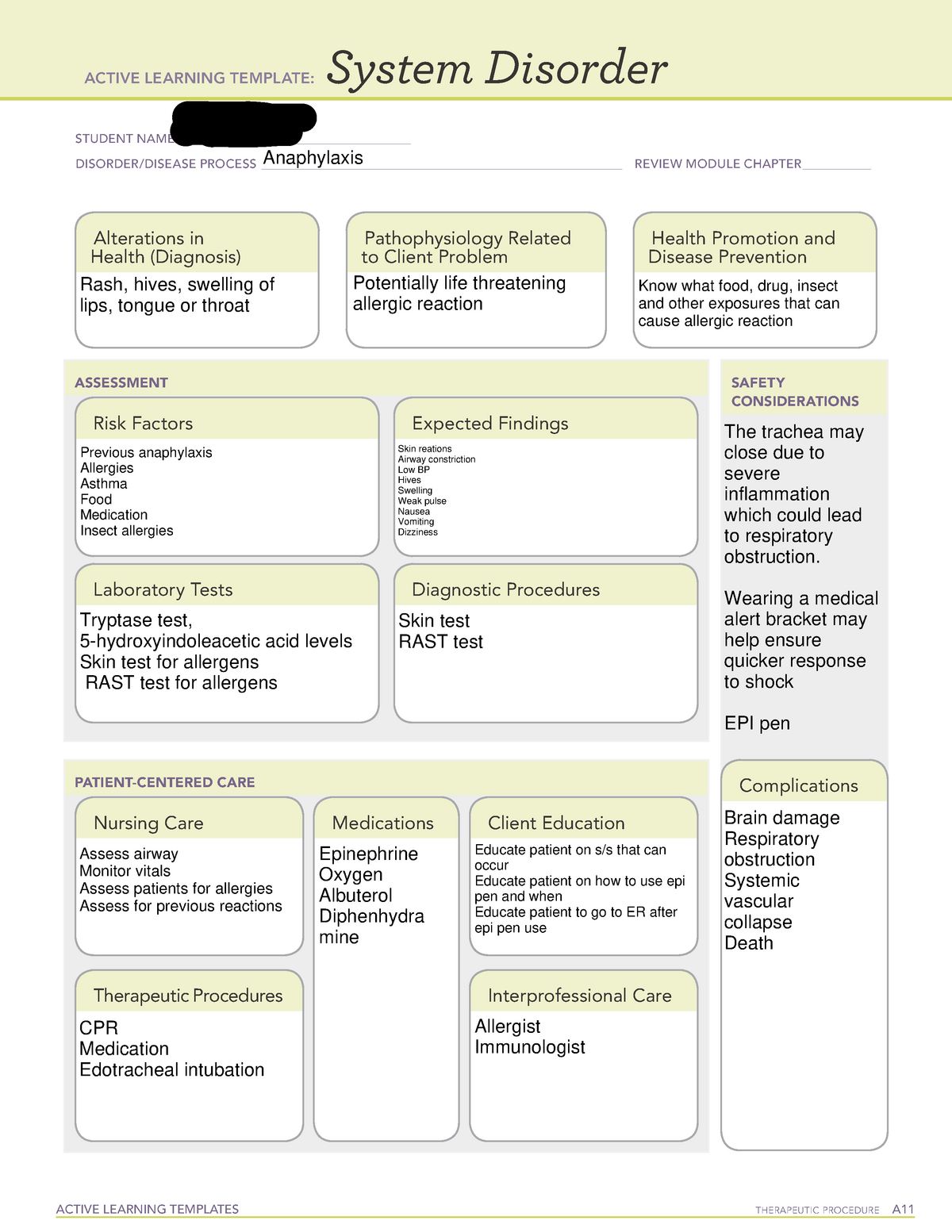 Skills System Disorder Anaphylaxis Copy ACTIVE LEARNING TEMPLATES
